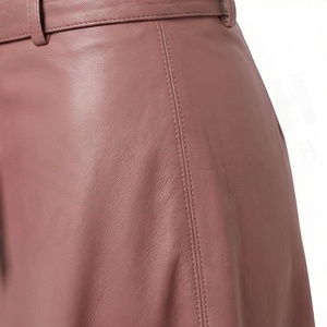 Jupe midi trapèze en similicuir PU pour femme, taille élastique, détail nœud, couleur unie, style minimaliste, toutes saisons - Product Image 5