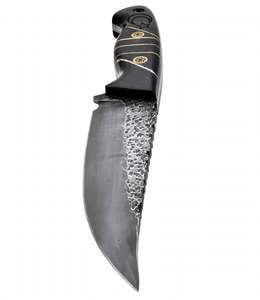 Herramienta utilitaria de hoja fija de acero al carbono forjada a mano y personalizada con mango de cuerno negro e incrustaciones - Product Image 6