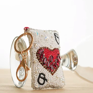 Beaded Heart <b>Mini</b> <b>Pouch</b> Keychain Cute Coin Holder Charm - Product Image 1