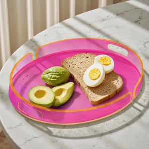 Acrylic Serving Tray with Handles <b>Large</b> Decorative Ottoman Tray 17x13'' Round for Bathroom Food Coffee Fruit Snack Tea Dinner - Product Image 3