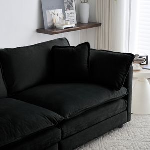 Divano Moderno a Due Posti in Ciniglia Nera, Grande e Profondo, con 4 Cuscini, Rivestimento in Tessuto per Soggiorno - Product Image 4
