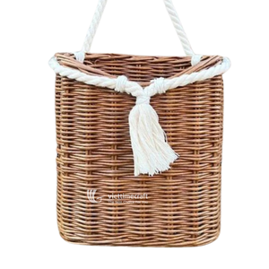 Handmade <b>Wicker</b> Storage <b>Basket</b> Rope <b>Handle</b> Hanging Design for Home Decor Laundry (Wholesale)-Viettimecraft Brand Hanoi Origin - Product Image 1