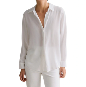 Camisa Blanca de Mujer con Botones, Manga Larga, Corte Holgado Informal, Cuello Clásico, para Oficina, Blusa Minimalista, Elegante, para Uso Diario - Product Image 1
