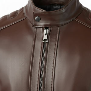 Blouson aviateur en cuir pleine fleur de vachette véritable noir pour homme, style formel, logo sur le devant, imperméable et coupe-vent - Product Image 4