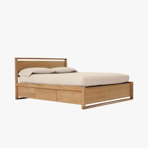 Modern Solid Wood Bed Frame With Storage <b>Drawers</b> Bedroom Furniture made in Indonesia - Product Image 1
