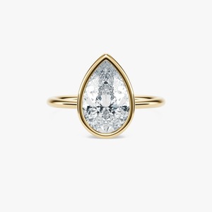 Bague solitaire en diamant de 2,5 carats, taille poire, cultivé en laboratoire, sertie clos, or 14 carats, pour femme - Product Image 2
