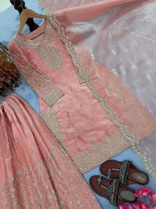 Traje Palazzo de Seda GMY Pura de Calidad de Exportación con Bordado Intenso y Trabajo de Codificación Dori - Product Image 4