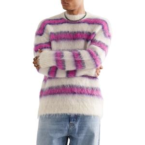 Pull en mohair tricoté rayé décontracté pour homme, à manches longues, épais, anti-boulochage, en laine, pour l'hiver, tendance - Product Image 1