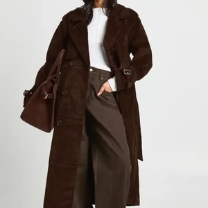 Nouveau manteau en laine croisé style ceinture 2026 pour femme, collection automne/hiver, style européen et américain, décontracté, long, uni et chaud - Product Image 1