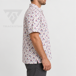 Trackstar Men's White Burgundy <b>Blue</b> Floral Print <b>Polo</b> <b>Shirt</b> Short Sleeve Button Collar Golf <b>Shirt</b> Custom Logo - Product Image 2