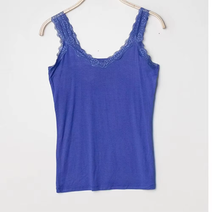 Women Solid Color V-Neck Knitted Tank Top With Lace Trim Casual Style Regular Length Custom Colors - Product Image 6