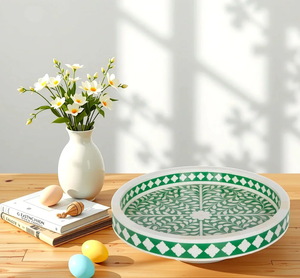 Bandeja Decorativa con Incrustaciones de Hueso, Color Verde, Proveedor Mayorista de Bandejas con Incrustaciones de Hueso a Precio Económico - Product Image 1