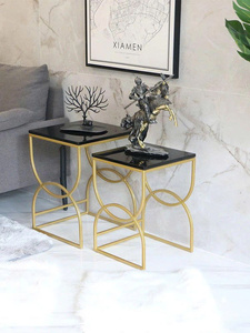 Luxury Geometric <b>Gold</b> <b>Side</b> <b>Table</b> - Minimalist Glass Top End <b>Table</b> for Modern Living Rooms - Product Image 1
