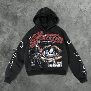 Sweat à capuche en coton éponge premium avec strass, coupe oversize, motif graphique, streetwear automne, mode homme, fabricant sur mesure - Product Image 3