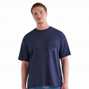 Camiseta de Algodón Azul Marino para Hombre, Estilo Casual, con Bolsillo, Manga Corta, Moda de Verano, Top Básico, Logotipo Personalizado, Proveedor Mayorista - Product Image 2