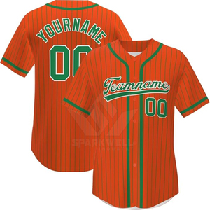 Camiseta de Béisbol Personalizada con Rayas Azules y Ribete Naranja, Manga Corta, Transpirable, de Poliéster, para Hombre, con Nombre del Equipo 00, Impresión Sublimada - Product Image 3