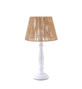 Farmhouse Style White Wood Table Lamp with Beige <b>Rope</b> Bell Shade Warm <b>Light</b> Residential Use - Product Image 1