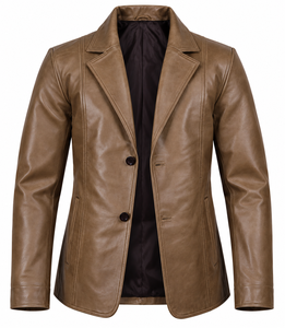 Blazer de Cuero Marrón de Lujo para Hombre, Chaqueta de Traje de Cuero Genuino, Cierre Clásico de Dos Botones, Corte Entallado, Formal, de Negocios, a la Moda - Product Image 3