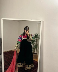 Vestido informal bordado afgano negro, vestido étnico bohemio de manga larga para mujer, vestido largo con dupatta a juego - Product Image 3