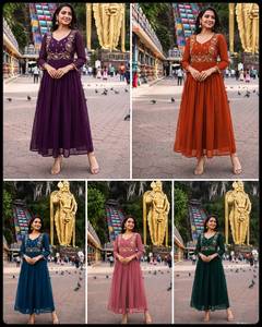 Robe de soirée élégante pour femme NOIIR PIGEON en georgette lourde brodée, prête à porter, séchage rapide, infroissable, longueur genou - Product Image 6