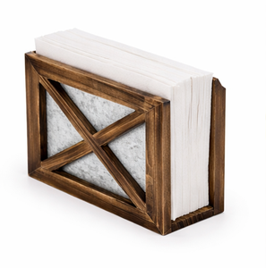 Porta Servilletas Rústico de Madera Estilo Granja para Mesa, Dispensador Vertical de Servilletas de Madera Marrón y Metal Galvanizado - Product Image 5