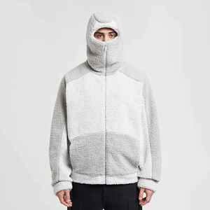 Sudadera con capucha de invierno personalizada, cálida, de sherpa, estilo ninja, de forro polar grueso y esponjoso, con bloques de color y bordado, de peso pesado, con cremallera de media cara y diseño de máscara. - Product Image 6