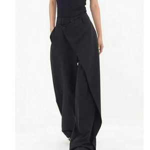Asymmetric Wrap Front Wide Leg Trousers Deconstructed Cross Over Palazzo Pants Sculptural Fold-Over Tailored Trousers - Product Image 2