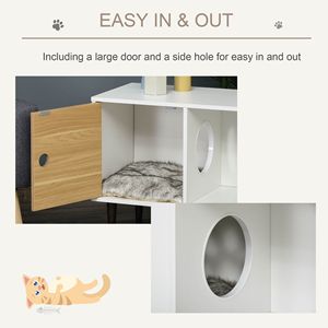 Cuccia Decorativa in Legno per Gatti con Spazio Contenitore, Tavolino Laterale Rialzato per Gattini con Cuscino Morbido - Product Image 6