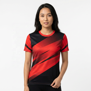 Camiseta de Manga Corta con Cuello Redondo y Estampado Geométrico Rojo y Negro para Hombre, 100% Algodón Jersey, Corte Regular, Secado Rápido, Transpirable y Ecológica - Product Image 6