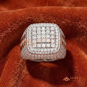 Iced Out Square Cluster <b>Ring</b> in 925 Sterling <b>Silver</b> – Rope Border Statement Band <b>Men</b>’s <b>Silver</b> Square Halo <b>Ring</b> – Luxury - Product Image 4