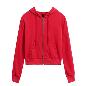 Ladies Crop <b>Top</b> Hoodies Long Sleeves <b>Zipper</b> Up Cotton Polyester Quick Dry Breathable Plain Crop <b>Top</b> Hoodie For Women's - Product Image 1