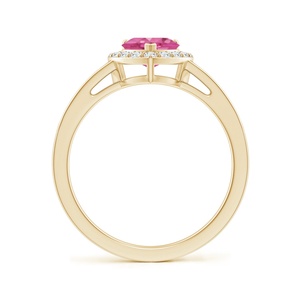 Anillo de Compromiso de Oro Puro de 14K con Zafiro Rosa Natural en Forma de Corazón y Halo de Diamantes, Anillo de Compromiso Romántico de Lujo para Novia - Product Image 3