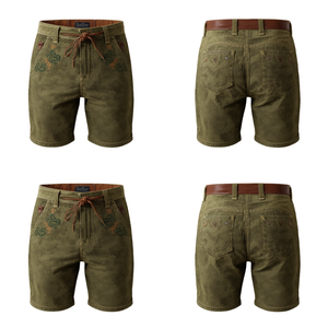 Pantalones Cortos Bávaros de Gamuza Verde Oliva Personalizados para Hombre, Pantalones Cortos de Cuero Tradicionales Bordados para Festivales, Fabricante OEM - Product Image 2