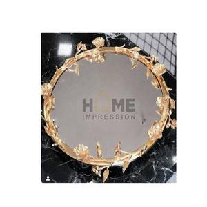 Floral Gold Metal Round <b>Mirror</b> Decorative Luxury <b>Tray</b> - Product Image 1