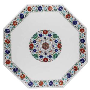 Plateau de table de restaurant rond en marbre italien incrusté, traditionnel, pour usage hôtelier, durable et écologique - Product Image 6