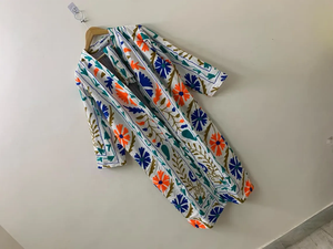 ชุดกิโมโนผ้าฝ้ายปักลายซูซานี งานฝีมือสุดหรู ใช้เป็นชุดคลุมชายหาดหรือชุดลำลองได้ แฟชั่นงานฝีมือ แขนยาว - Product Image 3