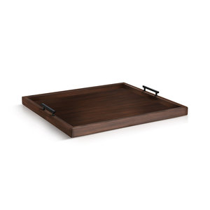 Modern Mango Wood Decorative <b>Tray</b> Walnut Finish Rectangular Wooden Serving <b>Tray</b> Black Metal Handles <b>Table</b> Use - Product Image 1