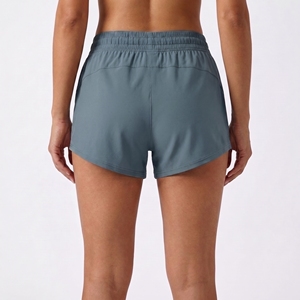 Shorts de sport tricotés pour femmes, couleur unie, taille mi-haute élastique, respirants, avec cordon de serrage, coupe régulière, vêtements de sport écologiques et à séchage rapide - Product Image 4