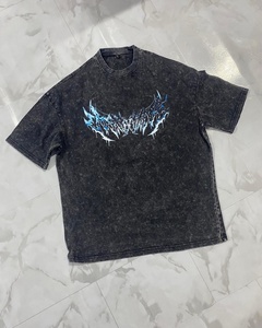 Custom Vintage Acid Wash 280GSM Heavy Cotton T Shirt Screen Printing Gothic Tribal <b>Back</b> Graphic Logo Oversized <b>Drop</b> Shoulder - Product Image 1