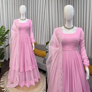 Vestido chino moderno de diseñador con lentejuelas multicolor para fiestas, bodas y Diwali en seda Fandy - Product Image 4