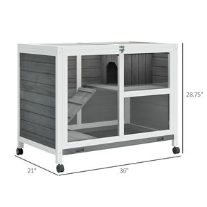 Enclos extérieur pour lapins en bois massif, cage pour animaux de compagnie intérieure/extérieure avec espace de couchage principal et zone de jeux - Product Image 3