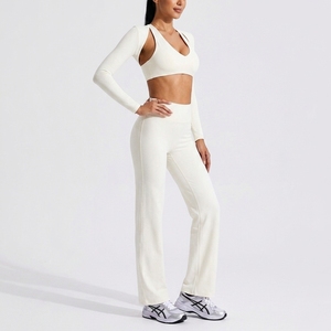 Custom Women's Yoga Set 3 Piece Slim Fit High Stretch <b>Sweat</b> Wicking Fitness Sportswear Crew Neck Backless Spandex/Nylon - Product Image 2