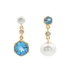 Pendientes de Plata de Ley 925 con Topacio Azul Hexagonal y Perla en Engaste de Bisel, Joyería Clásica para Boda - Product Image 6