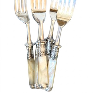 Antique Victorian Silver Plated Fish Cutlery Set With Genuine Mother Of Pearl <b>Handles</b> Elegant Vintage Flatware Knives And Forks - Product Image 6