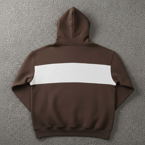 Sweat-shirts à capuche pour hommes 2026, design personnalisé, marron foncé avec panneau blanc, tissu épais, poche kangourou, style ample - Product Image 2