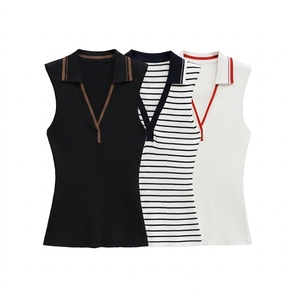 Wholesale Custom Logo Women's Golf <b>Top</b> Sleeveless Shirt Collar Sports Casual Vest Pullover Solid Color Tennis Tee Shirt Knitted - Product Image 2