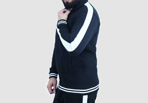 Chándal Deportivo para Hombre, Color Negro, Manga Larga, con Rayas Blancas, Cierre de Cremallera, Estilo Deportivo, Transpirable, Material de Poliéster y Algodón, para Otoño - Product Image 4