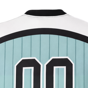 Uniforme de Softbol Personalizado Fusion con Sublimación Completa, Cuello con Botones, Color Verde Azulado y Negro con Rayas Finas, Diseño con Número en la Espalda - Product Image 5