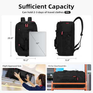 Travel <b>Backpack</b> 35L Nylon Carry On Luggage Fit Overhead Bin Flight Approved Size Black with Laptop Compartment - Product Image 4