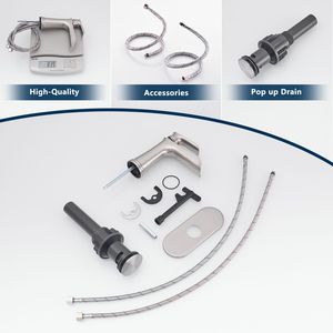 Rubinetto a cascata monocomando a 1 foro per lavabo con scarico a scomparsa, tubi di alimentazione, rubinetto per lavabo e piastra di copertura per bagno - Product Image 3